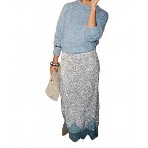 NEW NEVER FULLY DRESSED sequin midi maeva skirt in silver